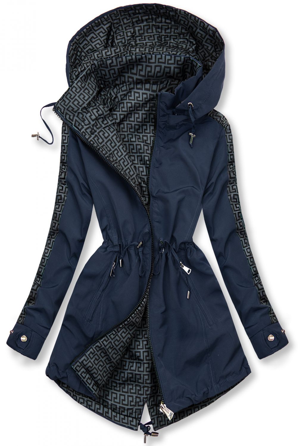 Parka doppia faccia con fantasia blu scuro/grigio