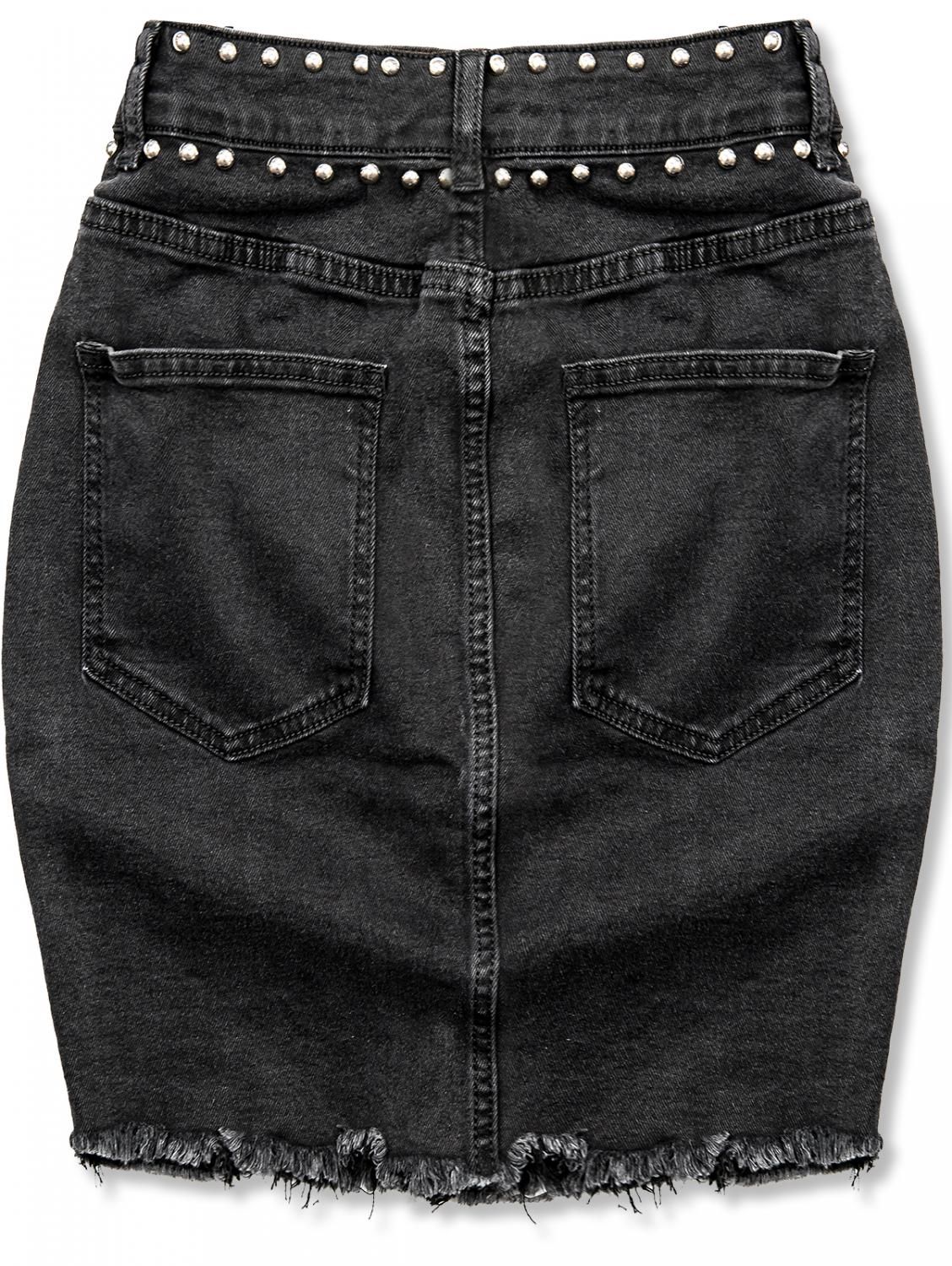 Gonna jeans nera con borchie argento