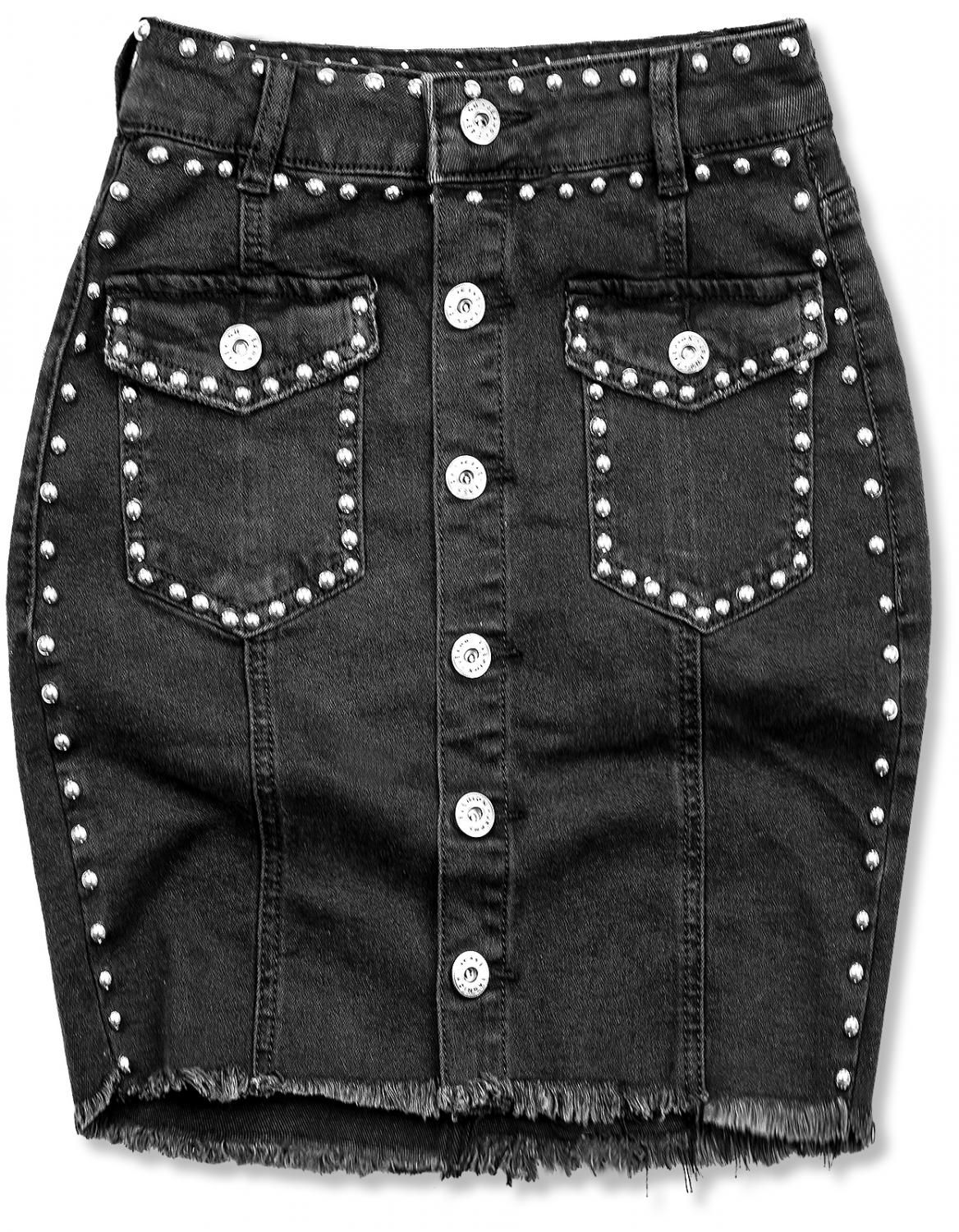 Gonna jeans nera con borchie argento