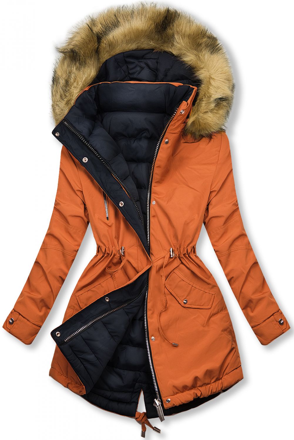 Parka invernale doppia faccia mattone/blu