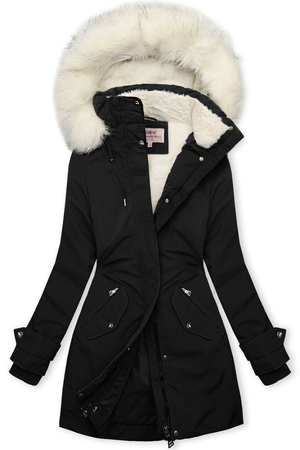 Parka esteso con pelliccia nero/bianco