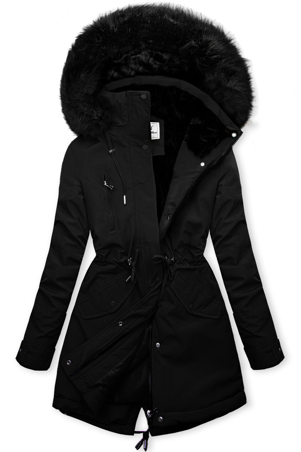 Parka nero per l'inverno con fodera nera