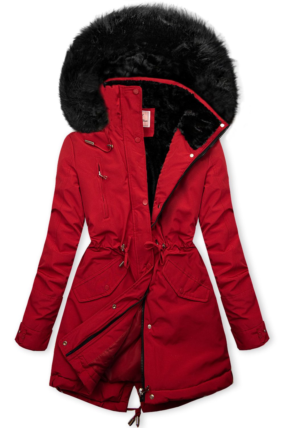 Parka rosso per l'inverno con fodera nera
