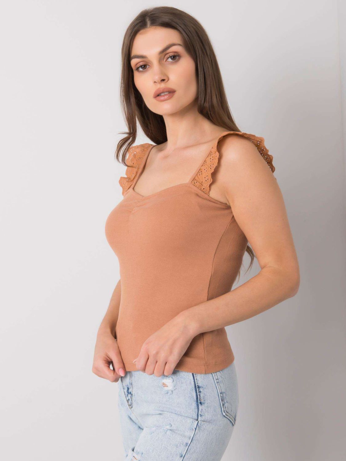 Top in cotone marrone a coste