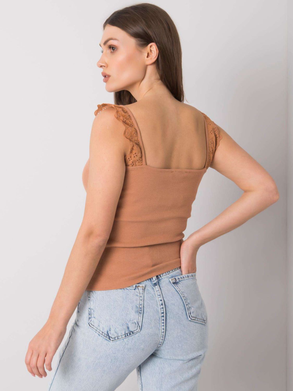 Top in cotone marrone a coste