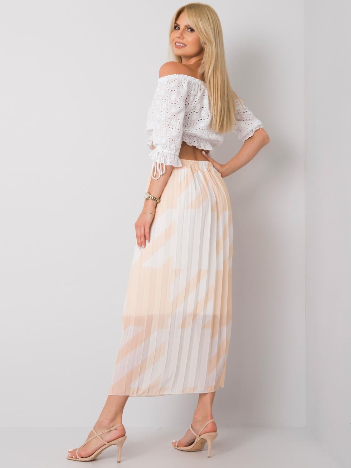 Gonna plissettata beige con motivo