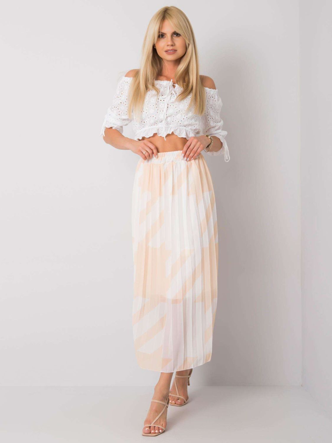 Gonna plissettata beige con motivo