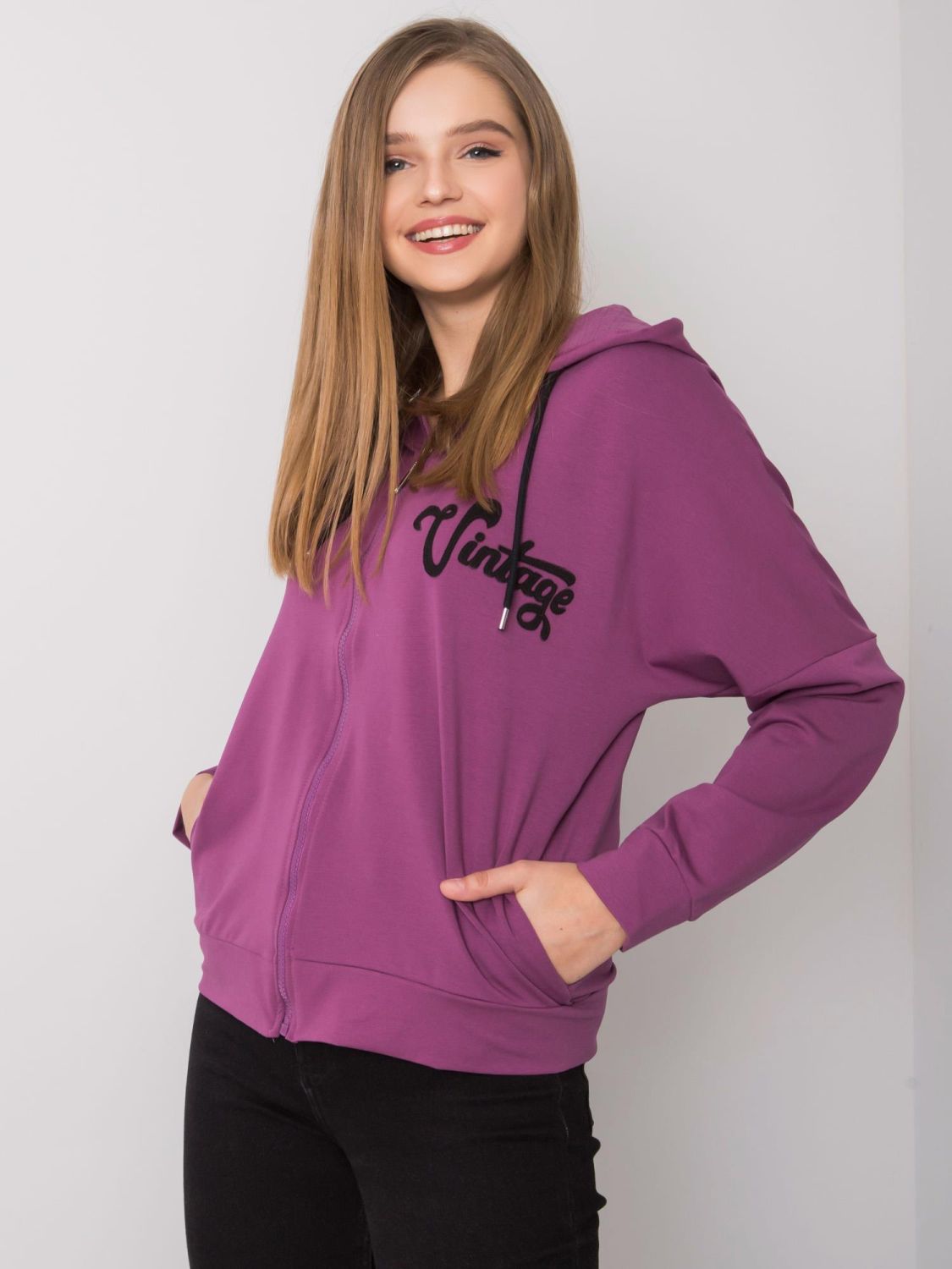 Felpa viola con zip e cappuccio