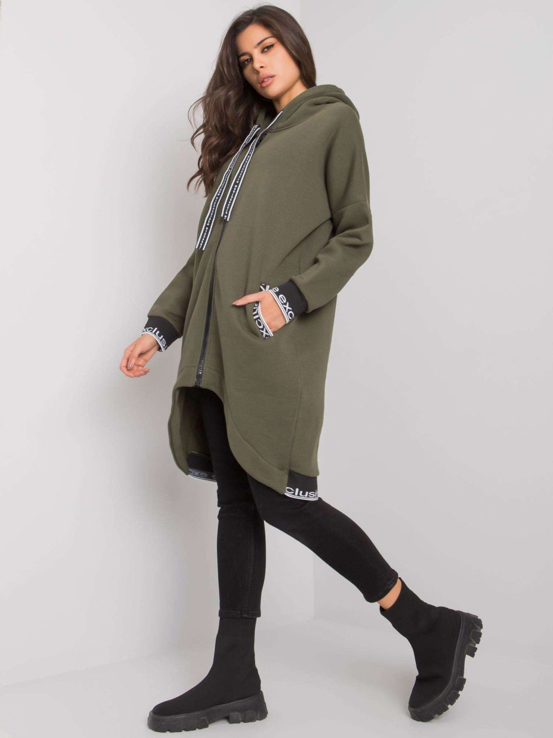 Felpa khaki da donna con zip
