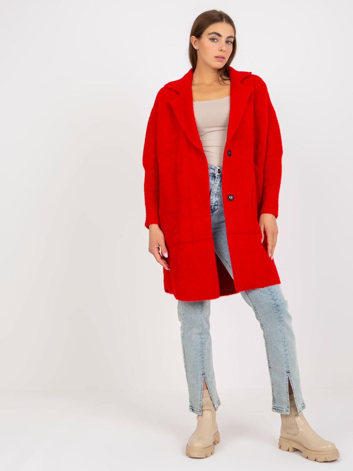 Cappotto rosso da donna in alpaca con tasche Eveline