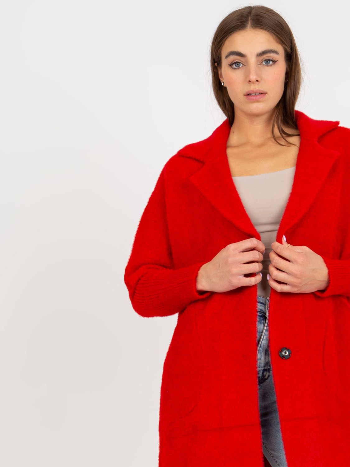 Cappotto rosso da donna in alpaca con tasche Eveline