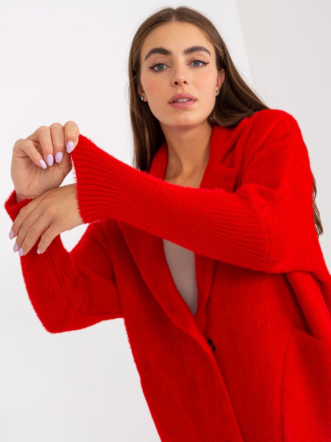 Cappotto rosso da donna in alpaca con tasche Eveline