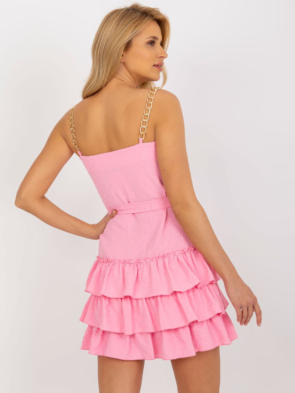 Rosa mini abito con volant e catene