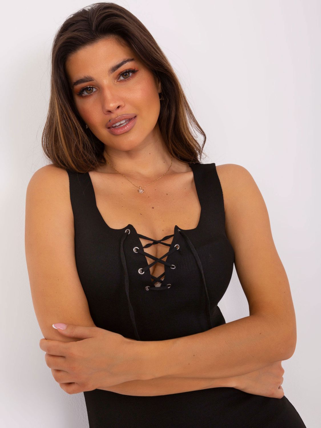 Abito mini nero con spalline