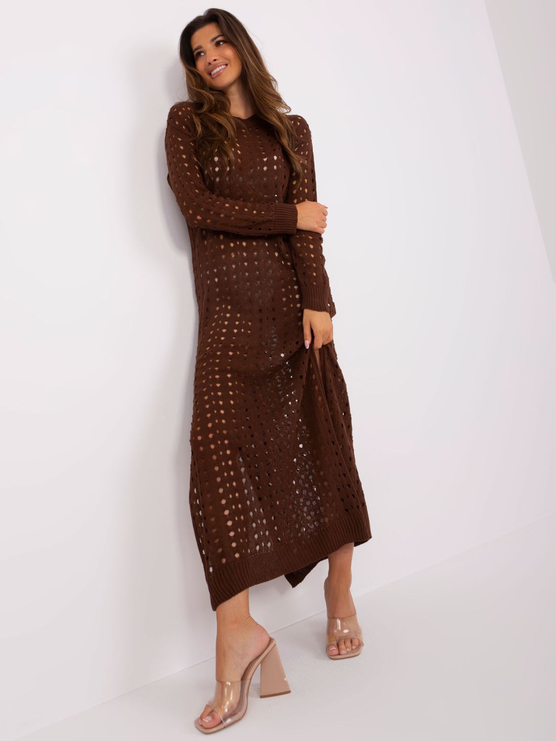 Abito maxi in maglia marrone scuro