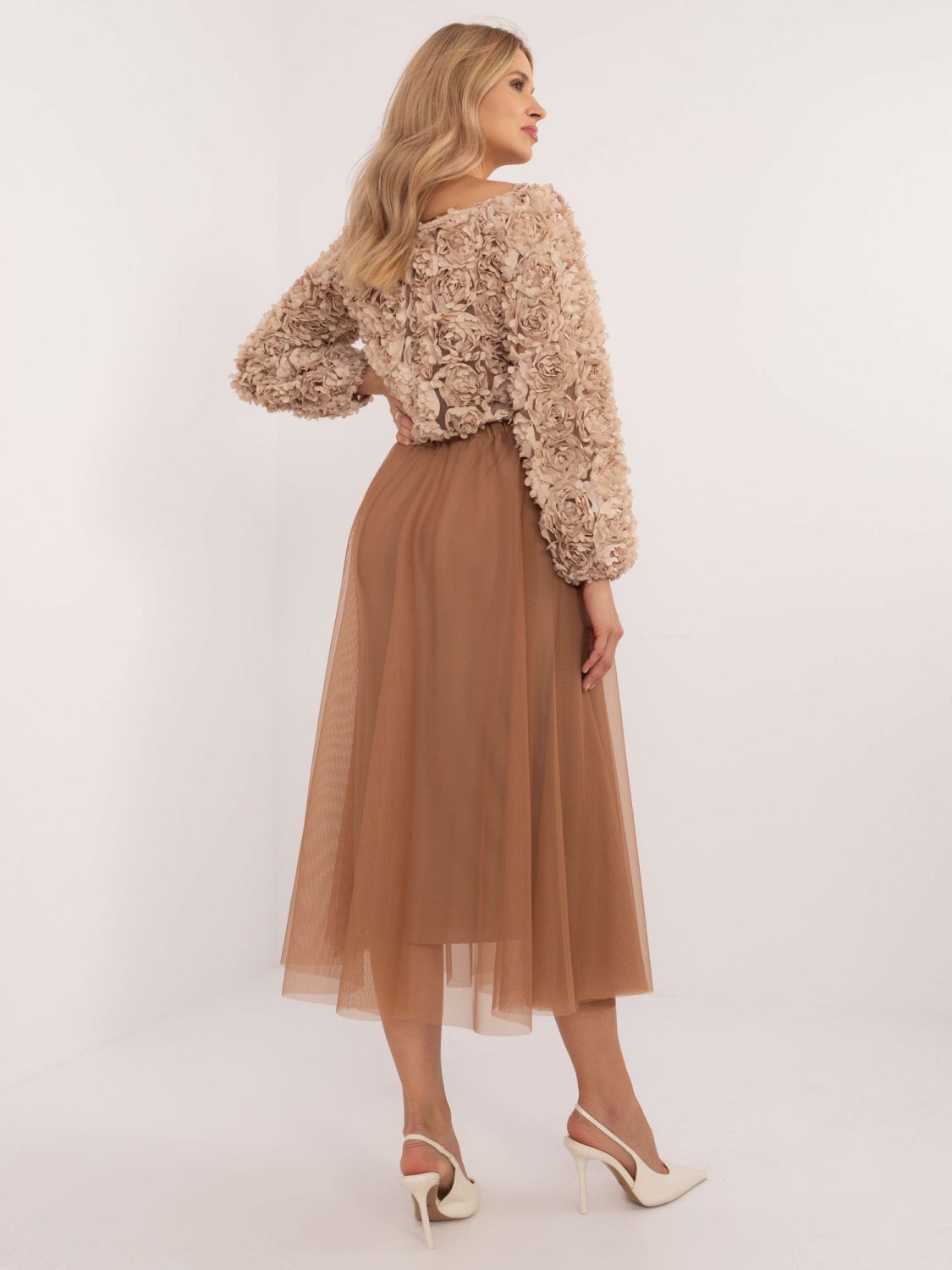 Gonna midi in tulle color camel