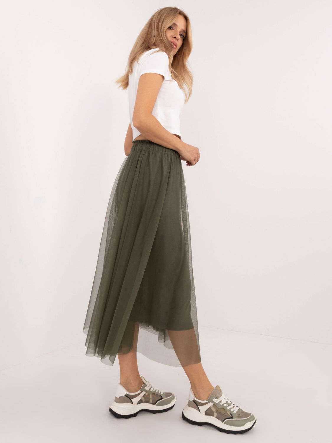 Gonna midi in tulle khaki