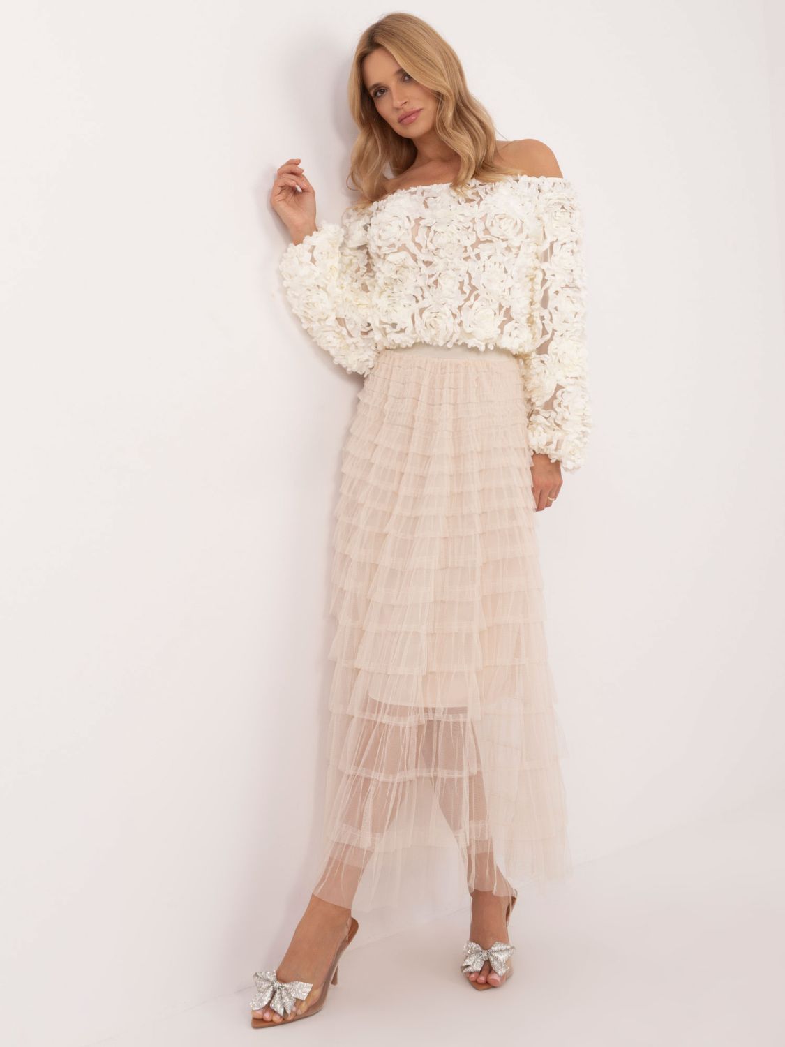 Gonna midi elegante beige