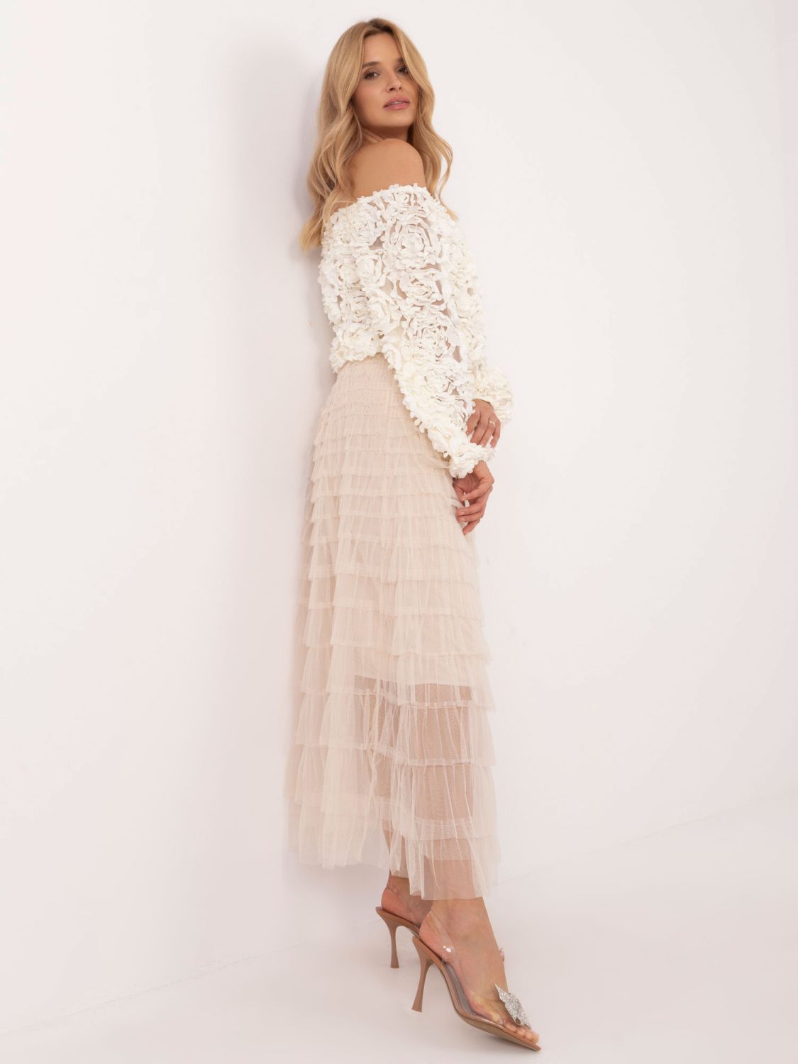 Gonna midi elegante beige