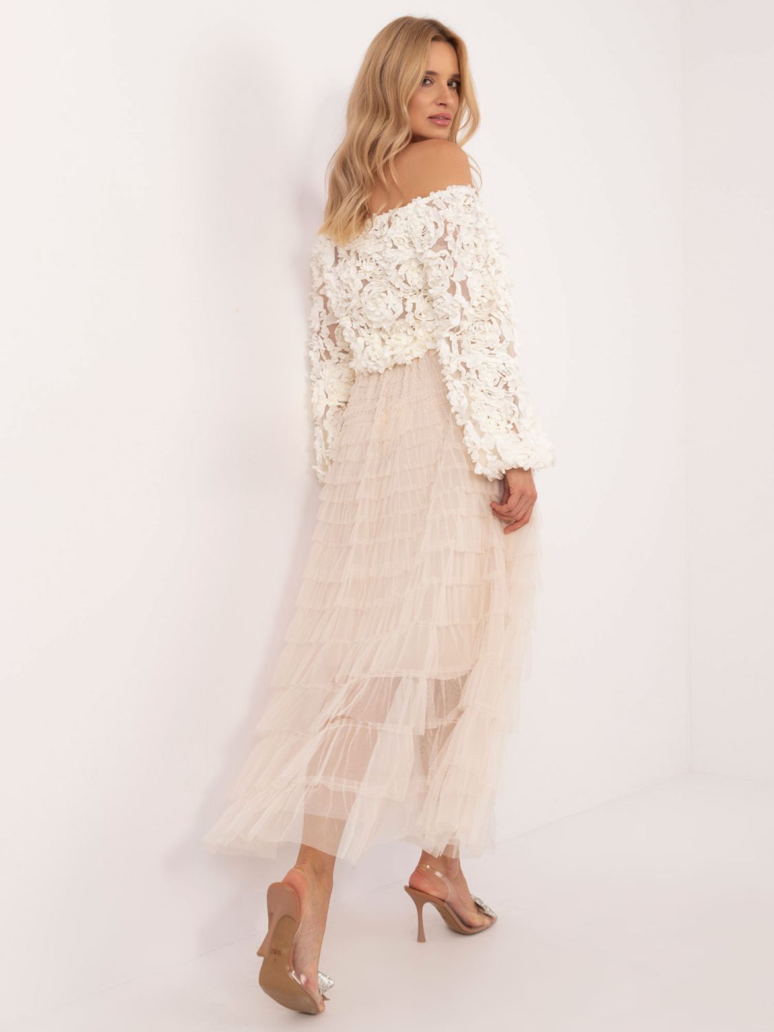 Gonna midi elegante beige