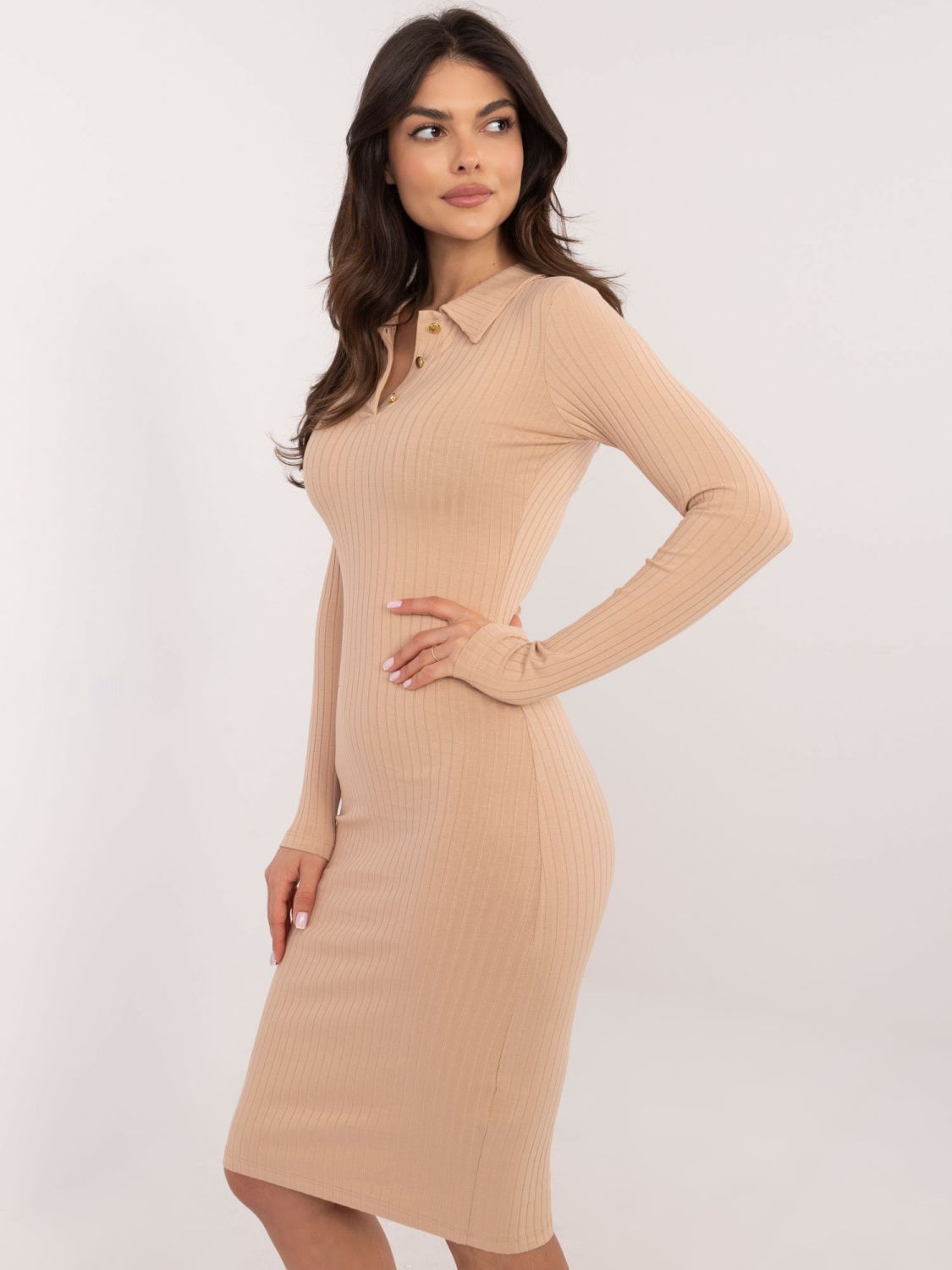 Elegante abito marrone con maniche lunghe
