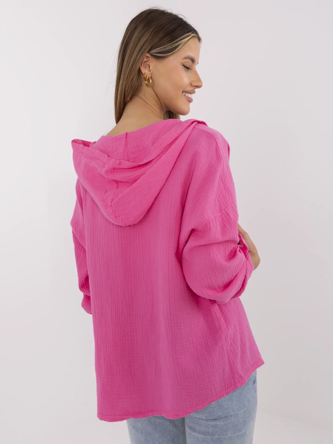 Camicia da donna con cappuccio in rosa scuro