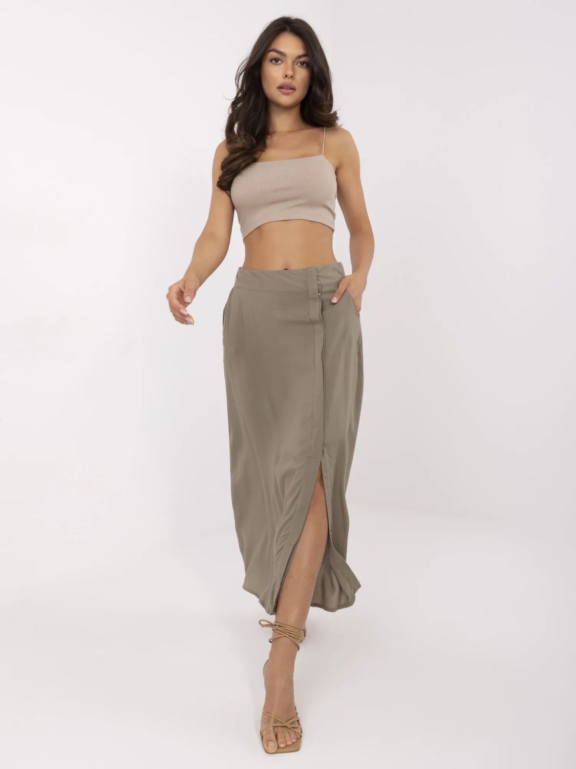 Elegantna midi suknja u khaki