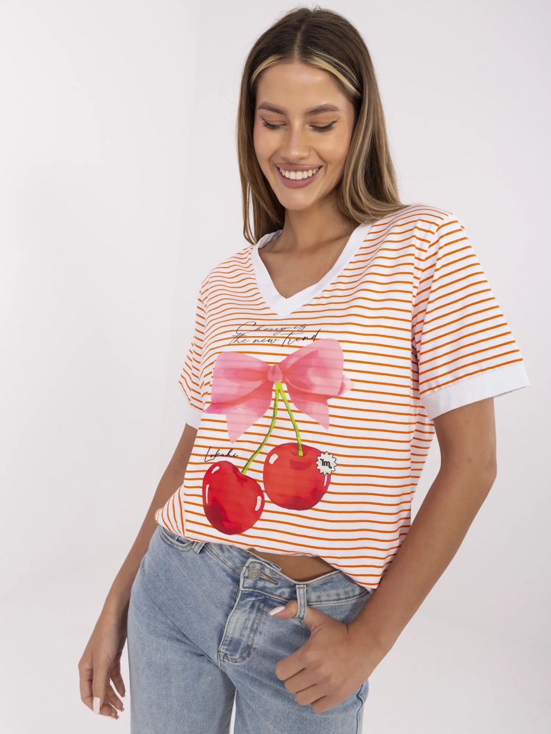 Blusa arancione comoda con scollo a V