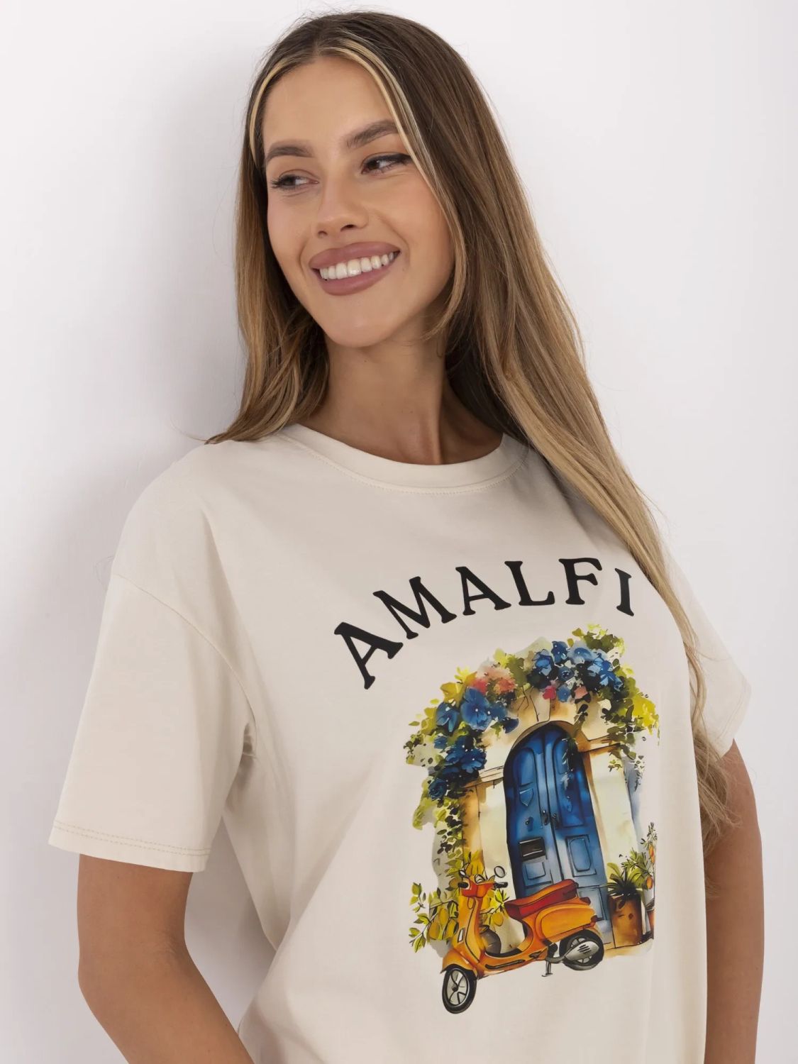 T-shirt beige con stampa
