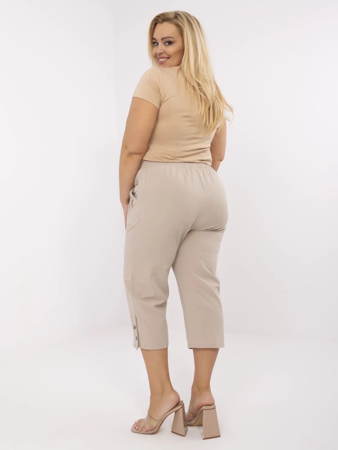 Beige ženske hlače s visokim strukom
