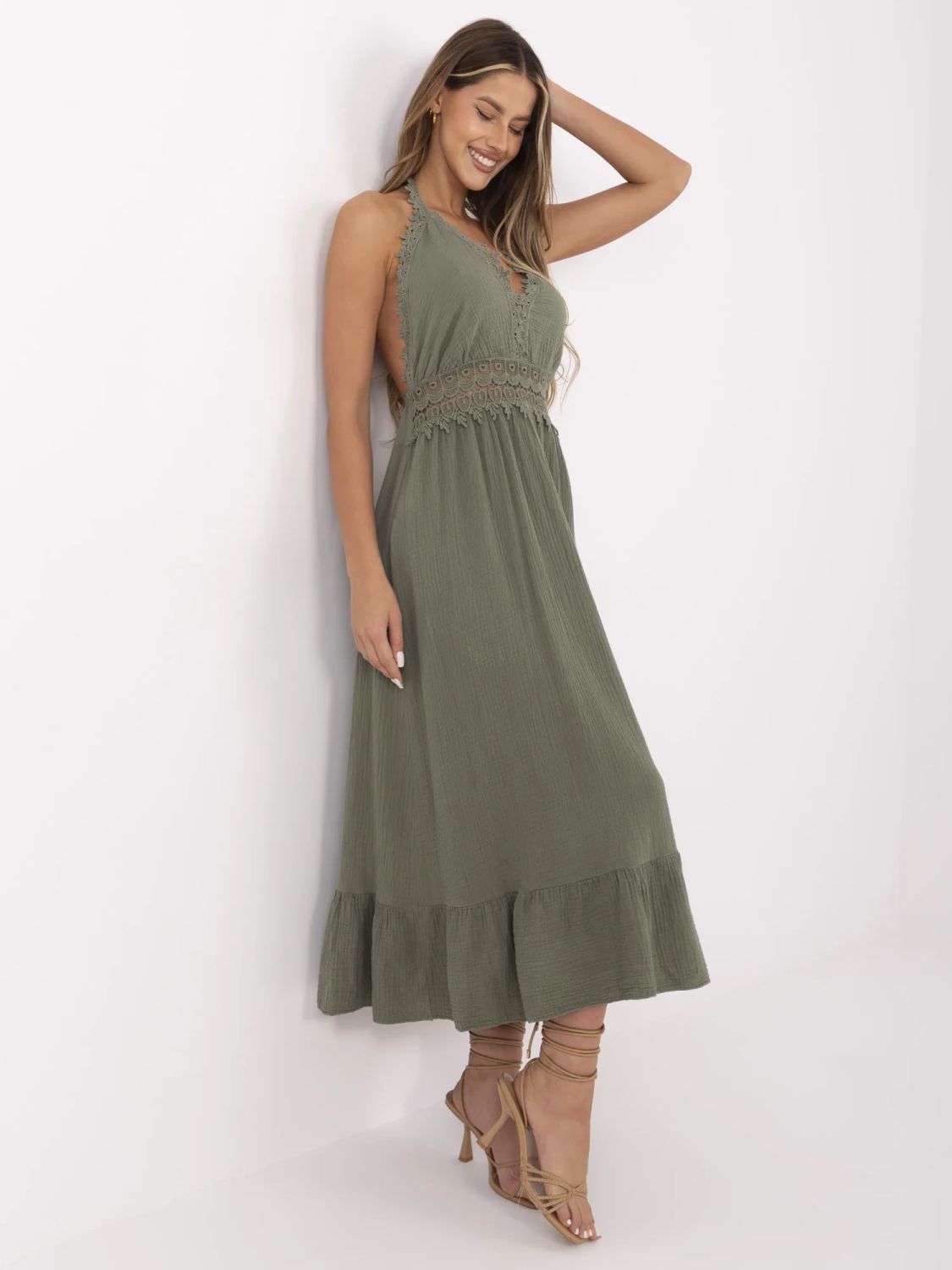 Abito svasato in khaki