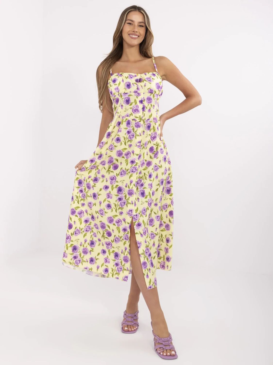 Abito midi floreale con spalline