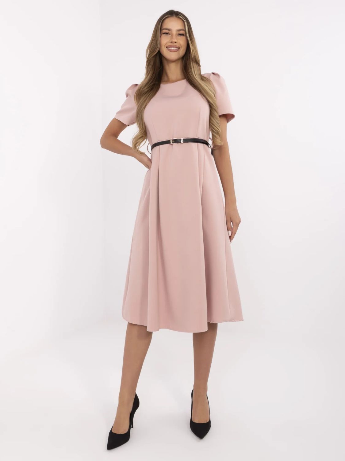 Elegantna midi haljina u tamno ružičastoj