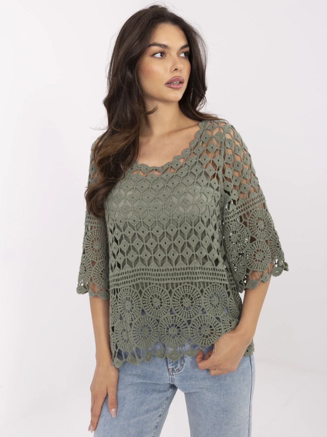 Stilizirana khaki bluzica s 3/4 rukavima