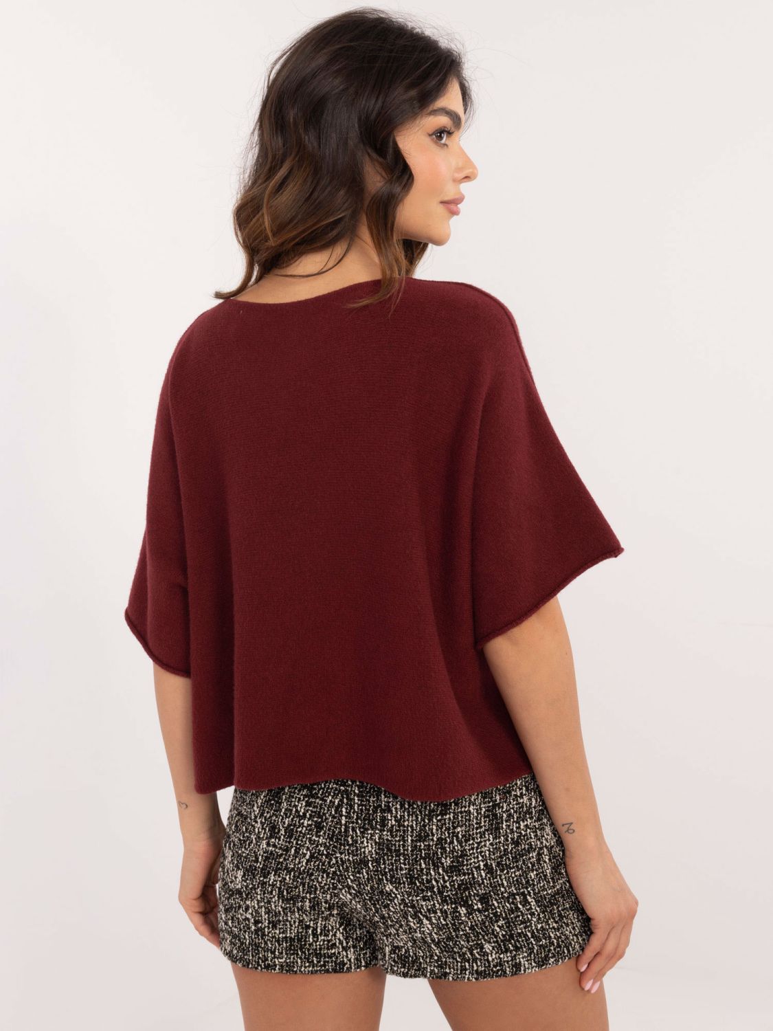 Elegante maglione bordeaux con maniche 3/4