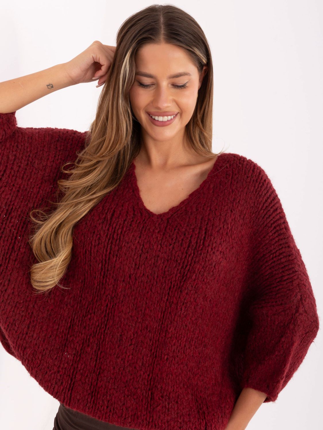 Maglione elegante bordeaux con maniche 3/4