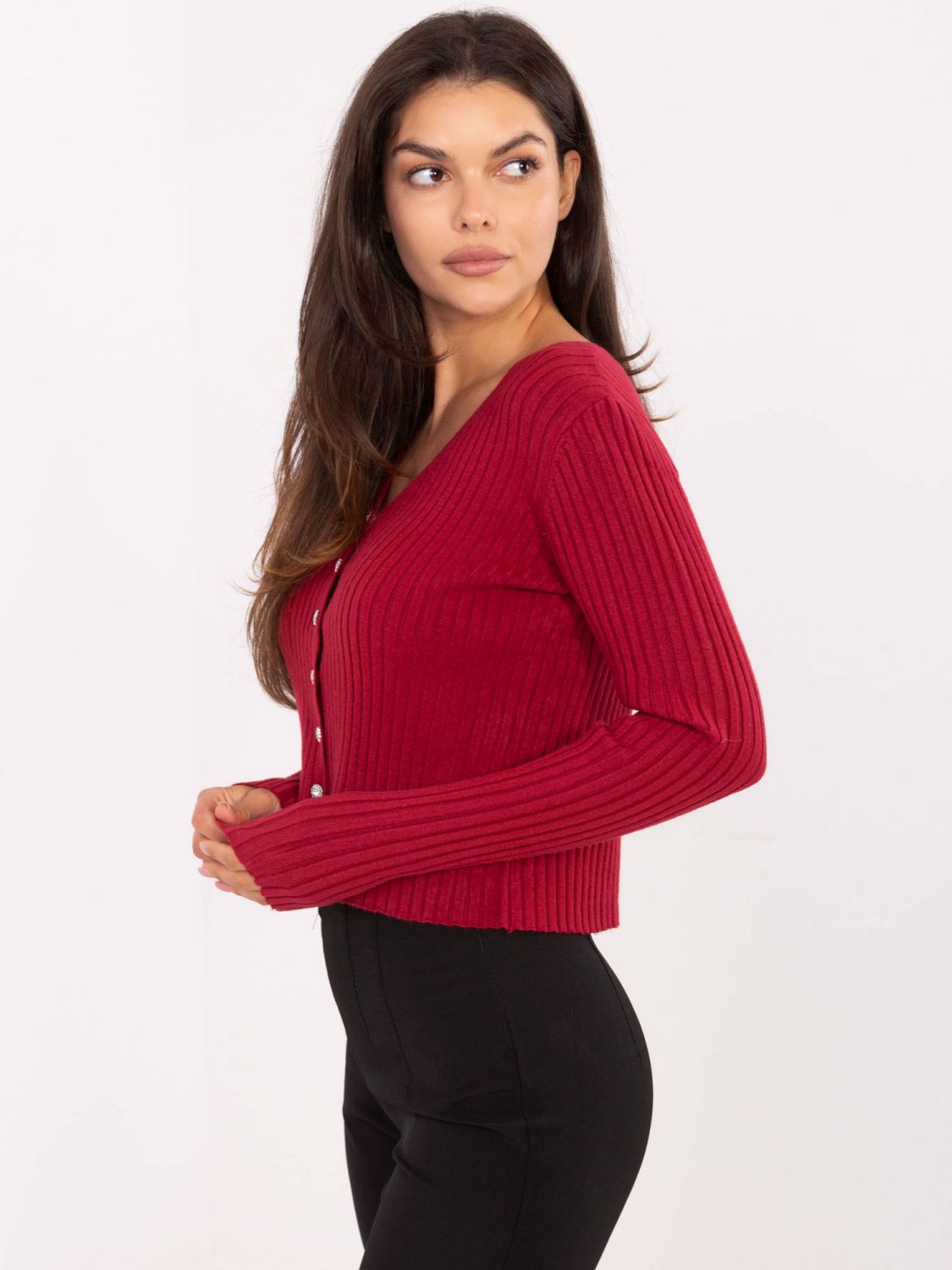 Elegante maglione bordeaux con scollo a V