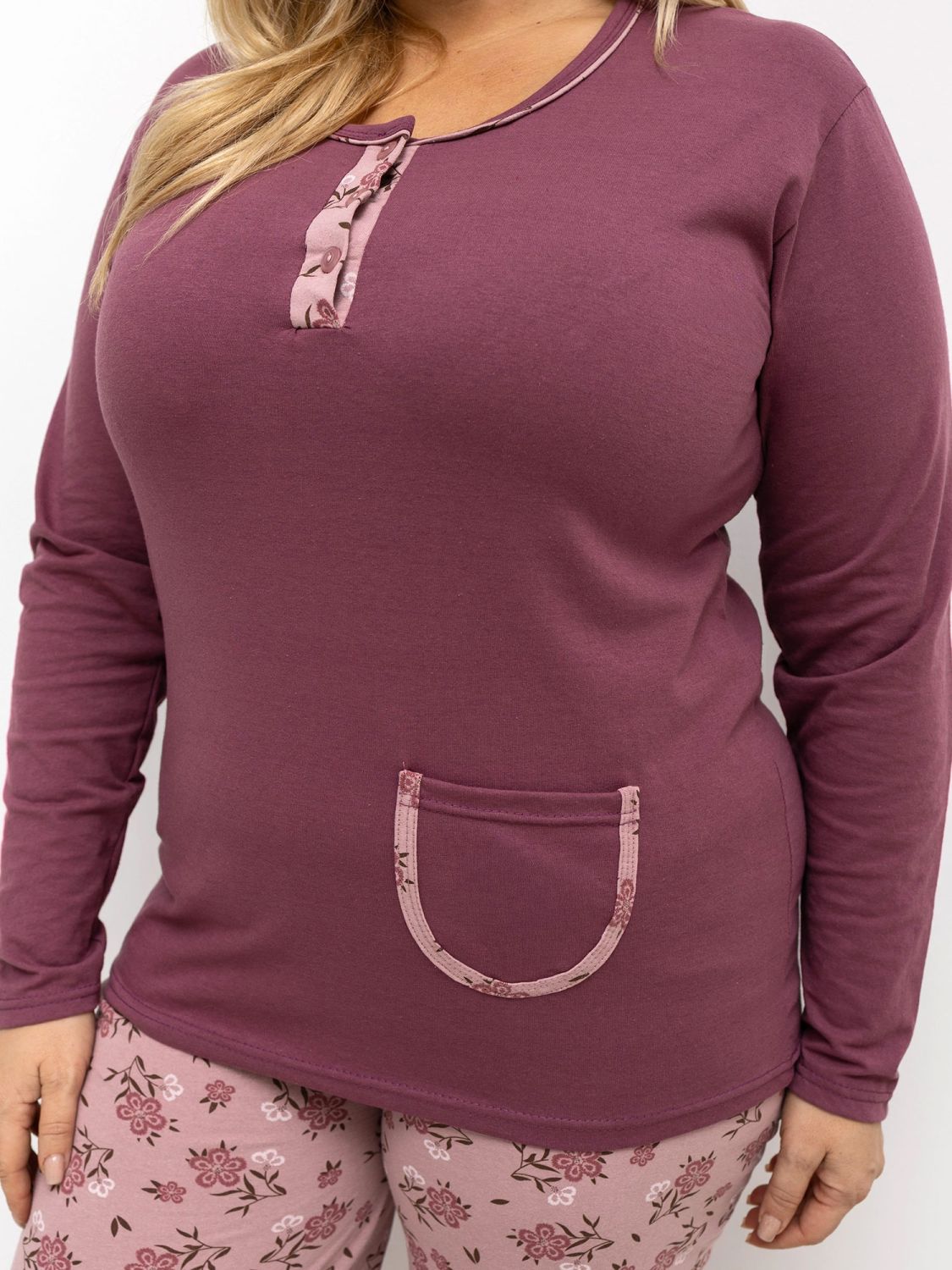 Ženska pidžama s cvjetnim uzorkom, dugi rukav, ružičasta