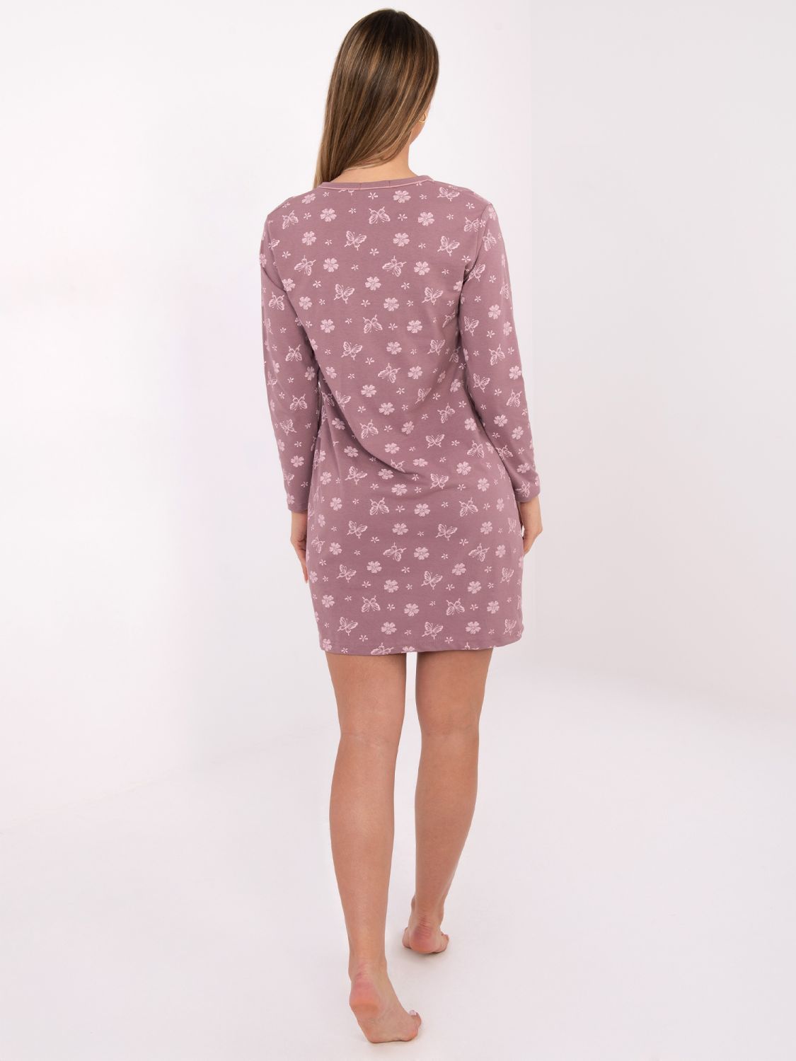 Ženska spavaćica s dugim rukavima, tamno ružičasta