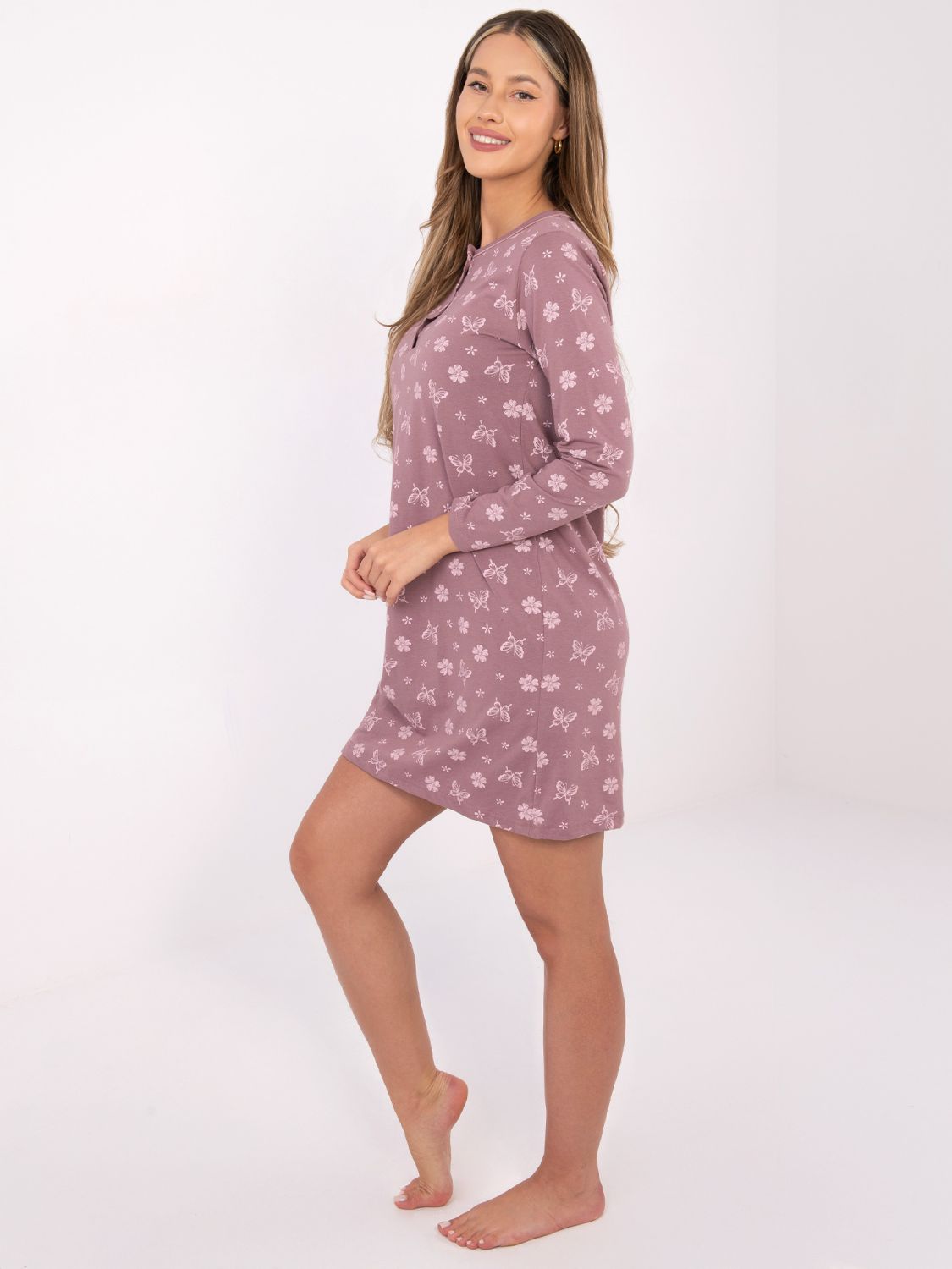Ženska spavaćica s dugim rukavima, tamno ružičasta