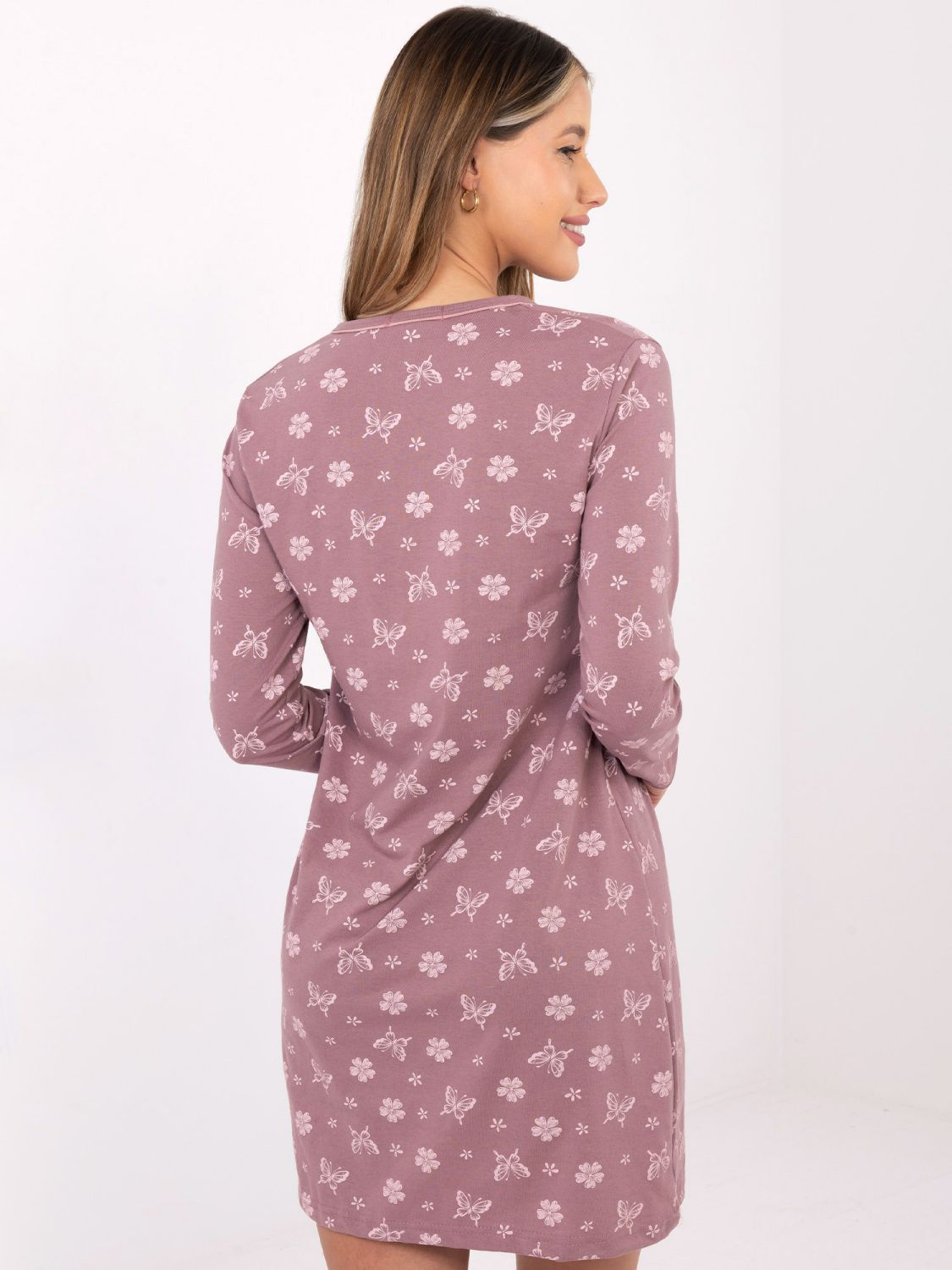 Ženska spavaćica s dugim rukavima, tamno ružičasta