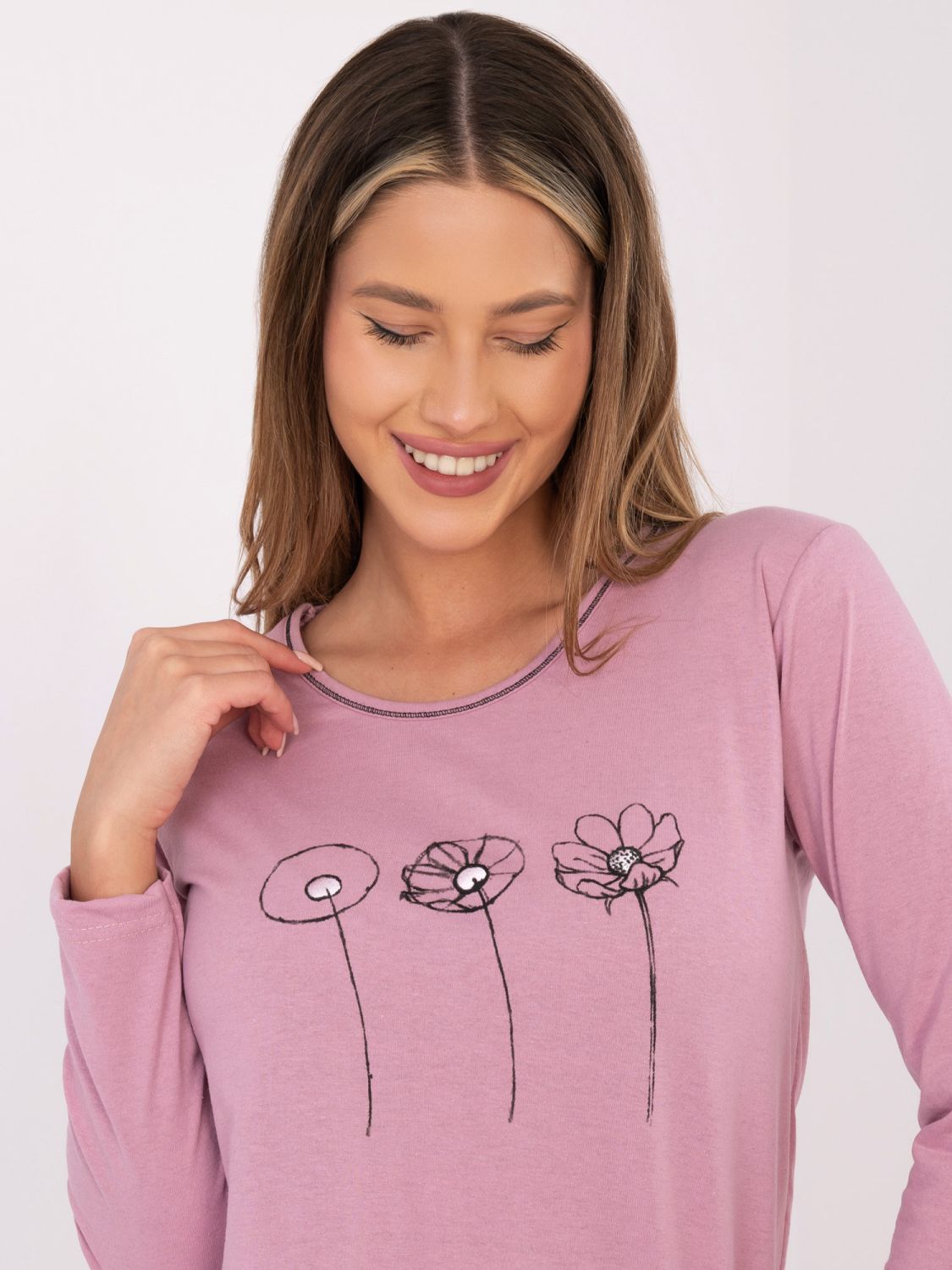 Ženska pamučna pidžama s printom, ružičasta