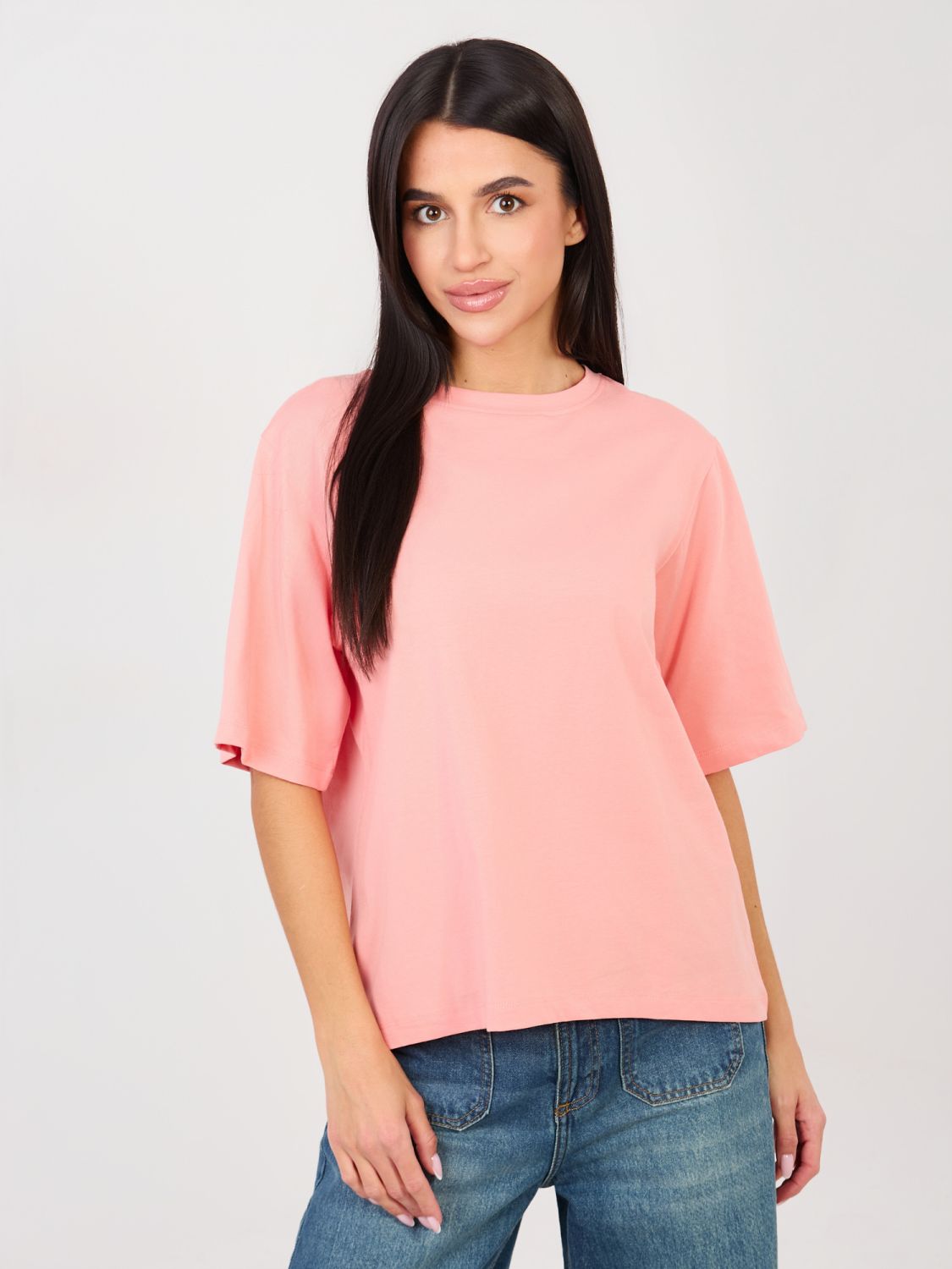 T-shirt da donna in cotone color pesca