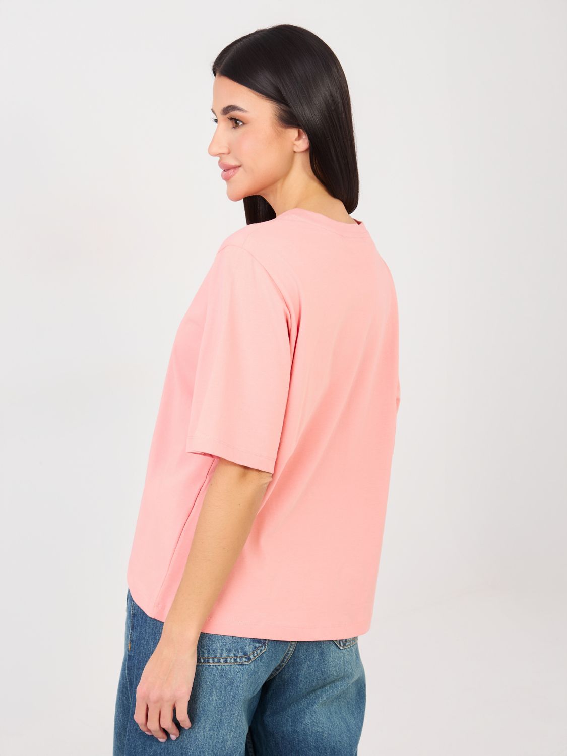 T-shirt da donna in cotone color pesca