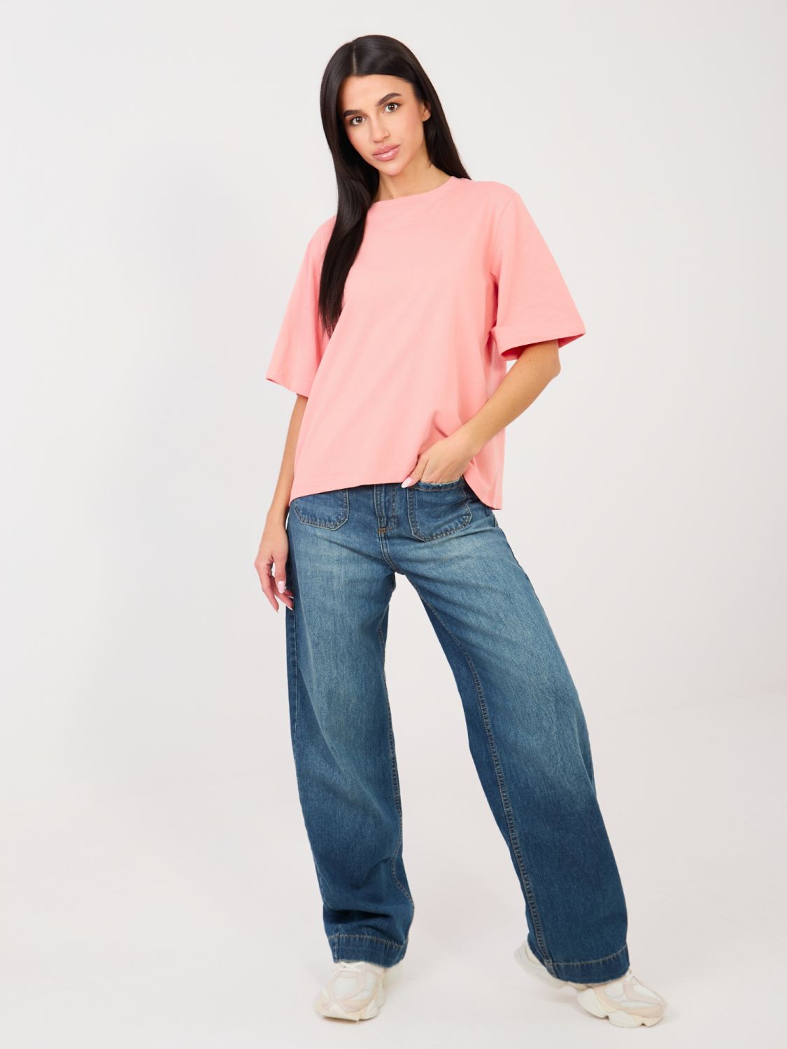 T-shirt da donna in cotone color pesca