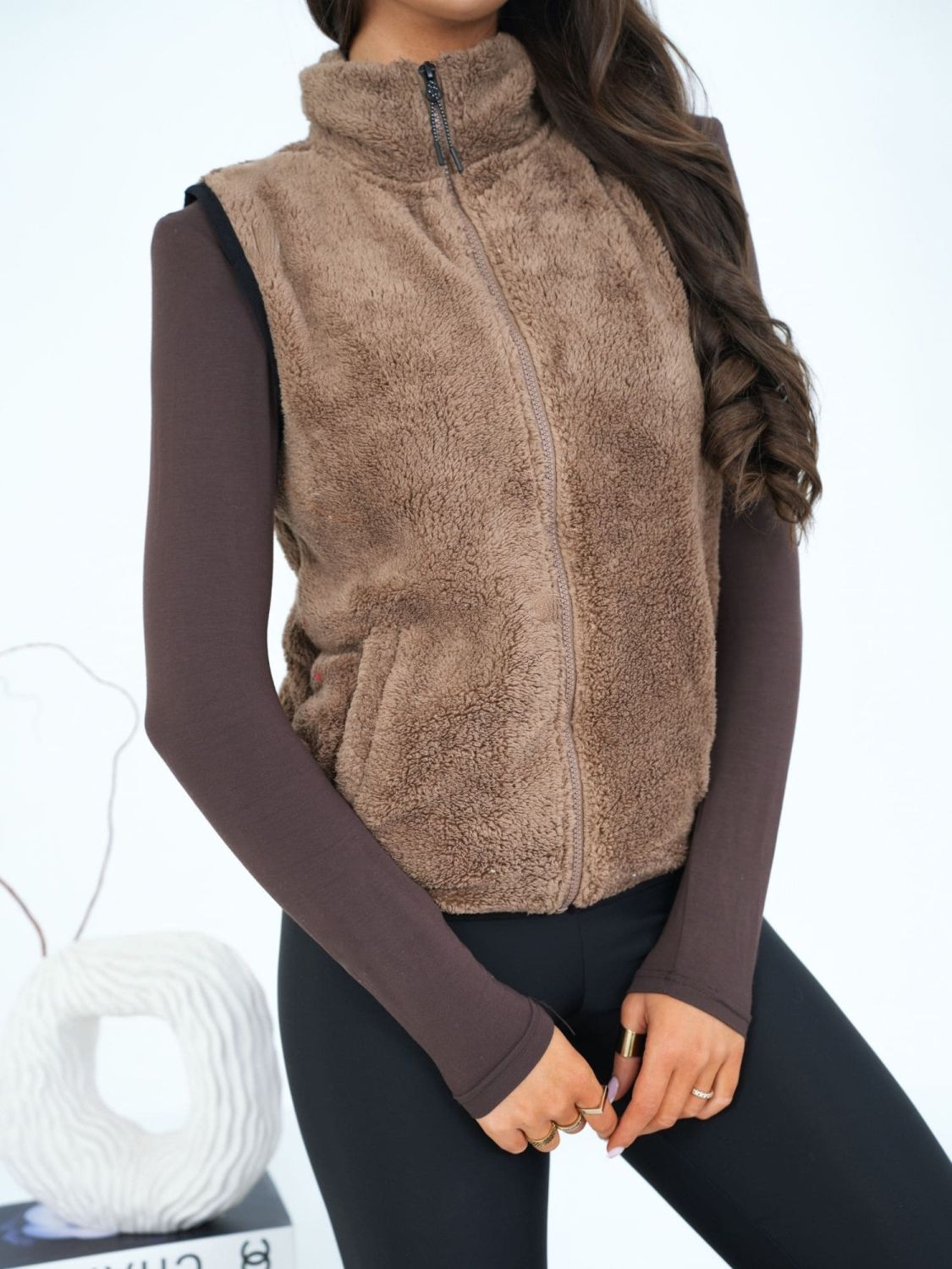 Gilet in pelliccia sintetica beige
