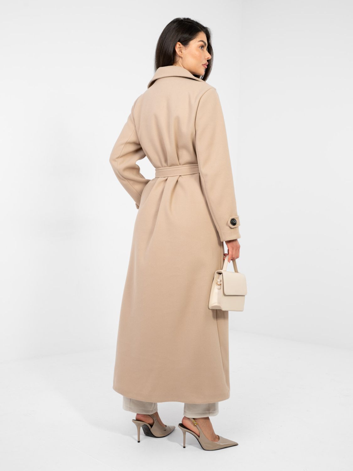 Elegante cappotto donna da mezza stagione in beige scuro