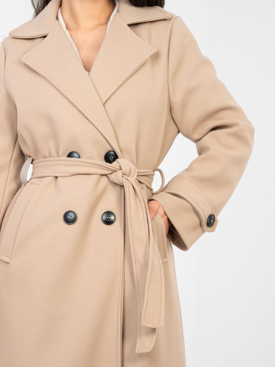 Elegante cappotto donna da mezza stagione in beige scuro