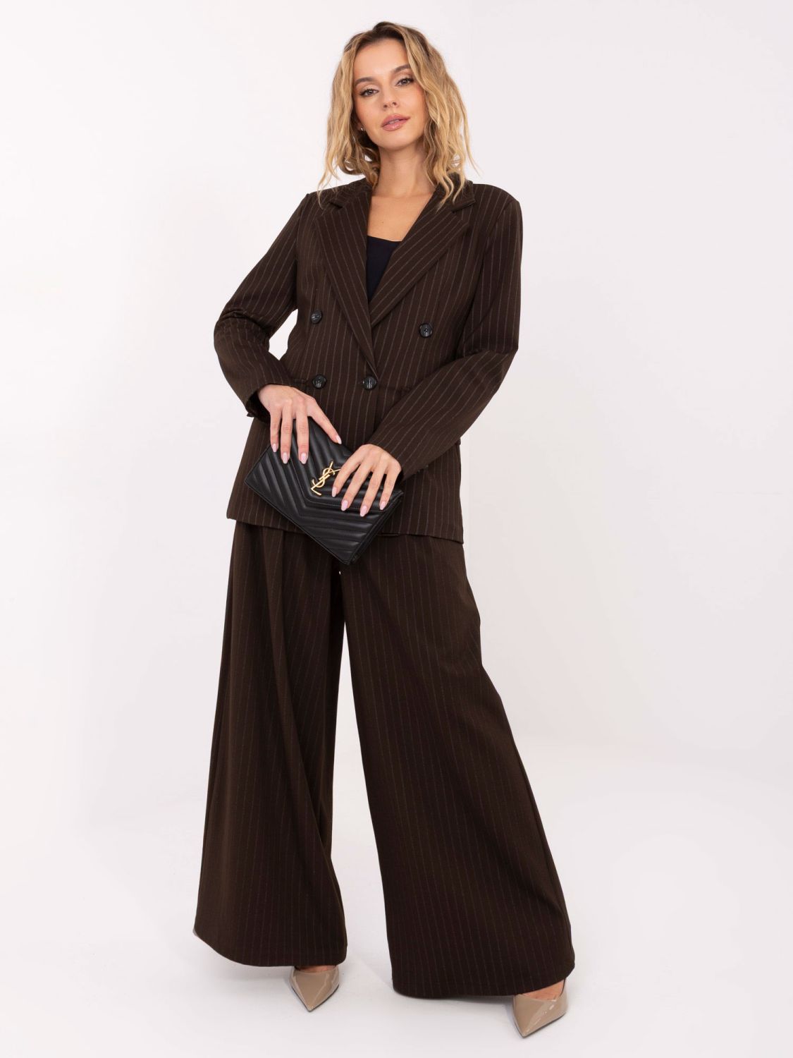 Blazer elegante marrone a righe