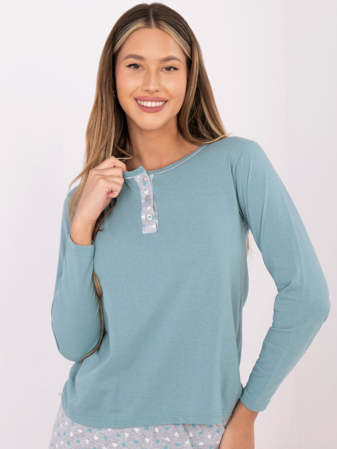 Ženska pamučna pidžama s printom, mentol zelena